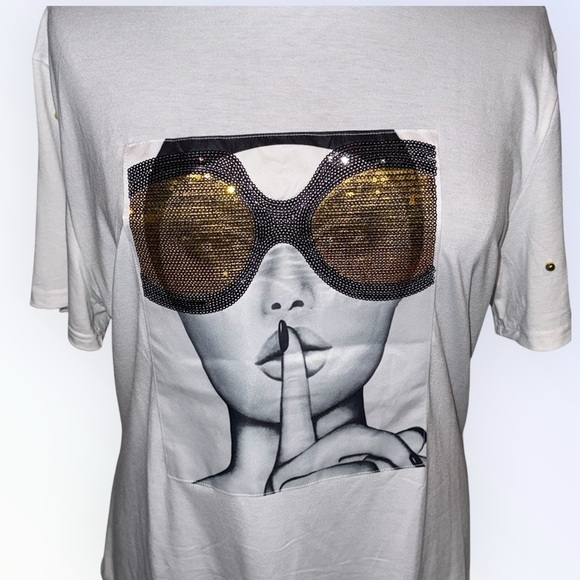 NWOT Pesion Graphic Tee with Gold Sunglasses Design Plus 4X White - Picture 5 of 12